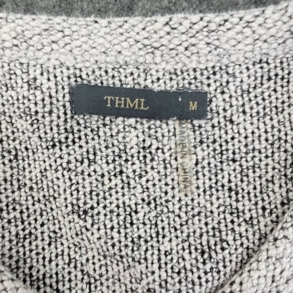 THML Tunic Top women's M Gray Blanket Weave Cotton Blend Ruffle Hem & Cuffs - Picture 3 of 11